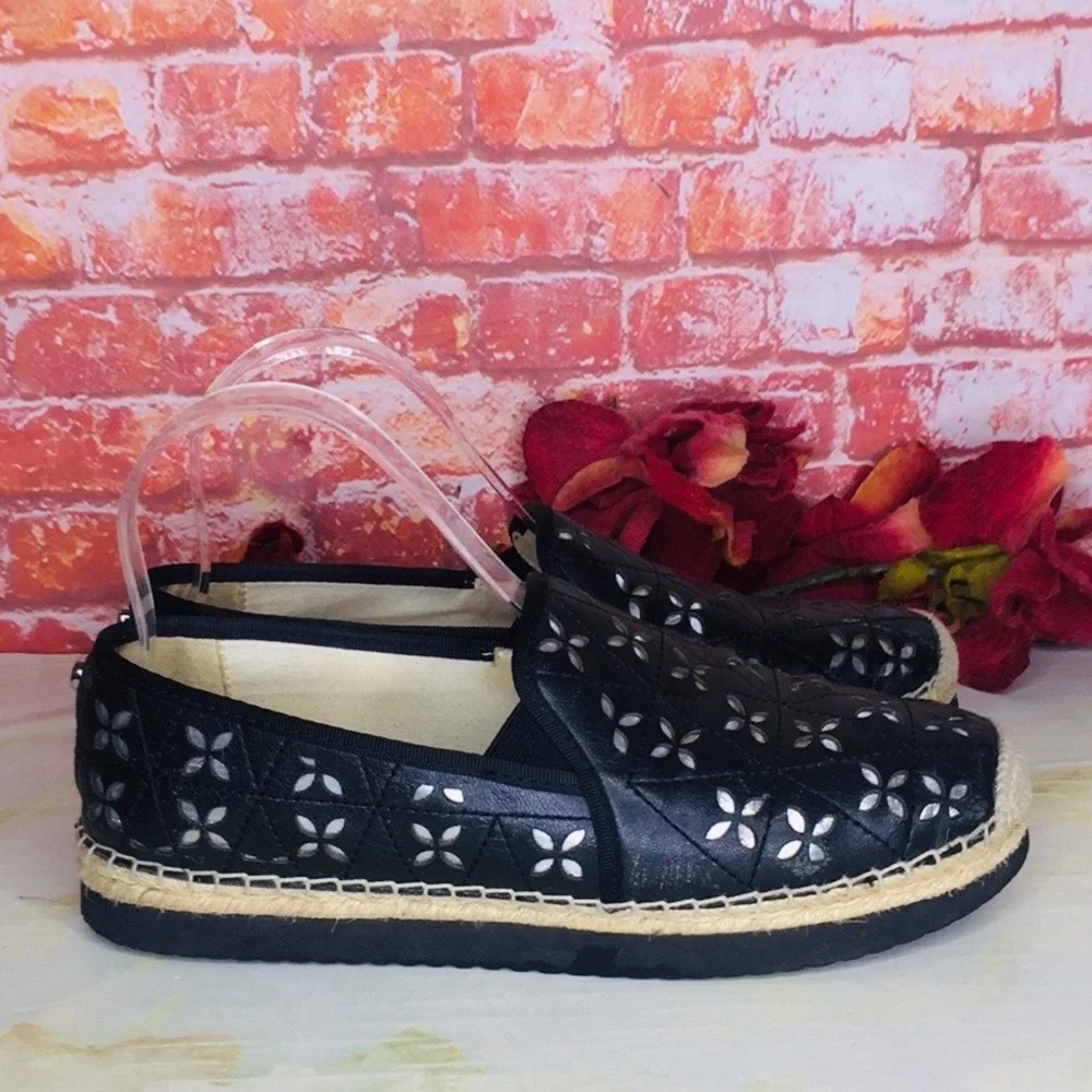 Michael Kors Hastings  Black and Silver Quilted Leather Platform Espadrilles